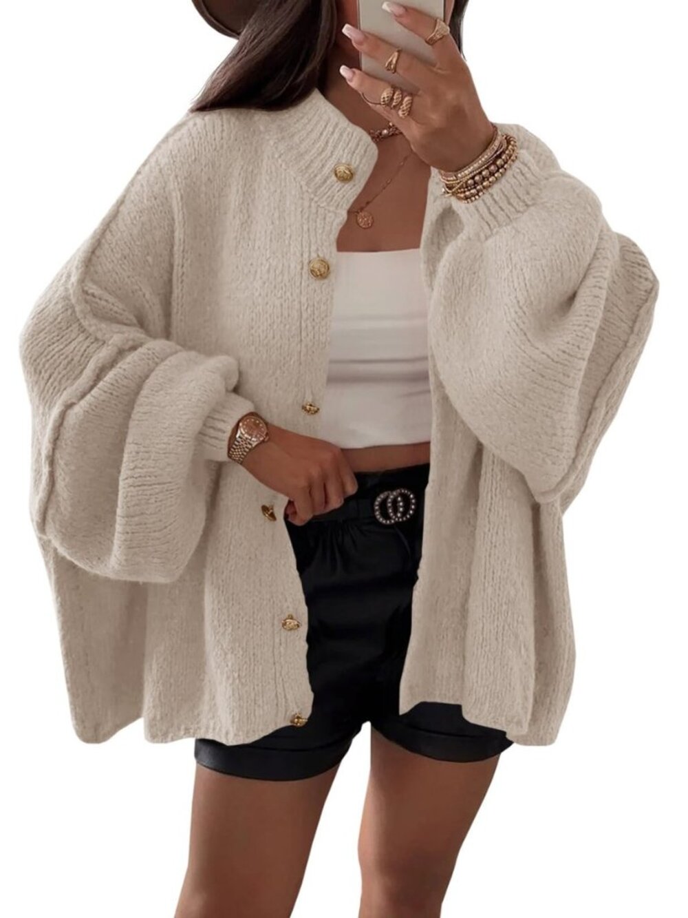 Womens Oversized Cardigans Long Lantern Sleeve Button Down Chunky Knit Loose